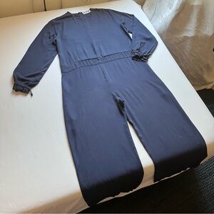 TOIT VOLANT blue rayon long sleeve wide leg cropped‎ jumpsuit